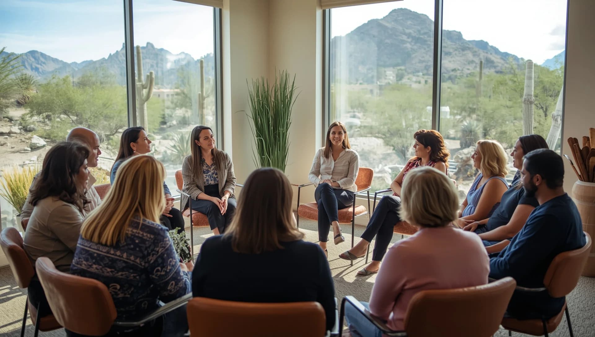 Support group meeting in an Arizona treatment center - community recovery and healing together